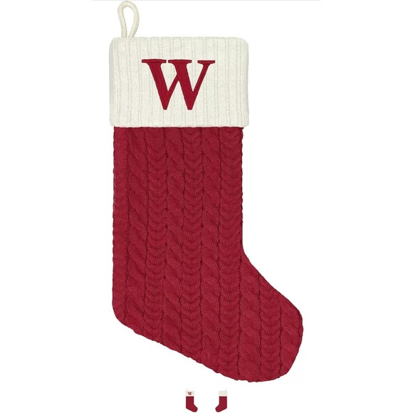 St. Nicholas Square Embroidered Letter W Cable Knit Christmas Stocking - Picture 1 of 5